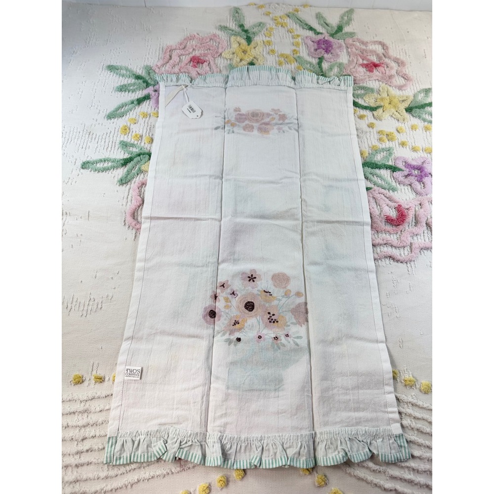 Twos Company Floral Tea Towels Set of 2 Cotton Ruffle Watering Can Pot White - Picture 4 of 9